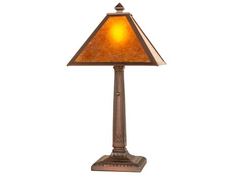 Meyda Mission Mahogany Bronze Glass Table Lamp
