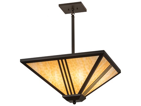 Meyda Mission 4-Light Wrought Iron Brown Glass Empire Pendant