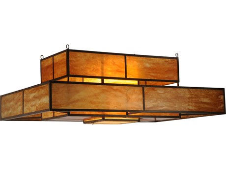 Meyda Fellowship 8-Light Rust Copper Glass Tiered Flush Mount