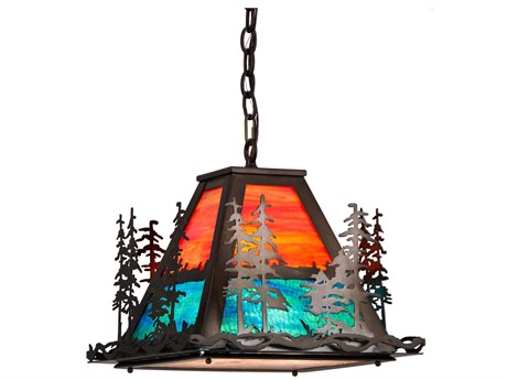 Meyda Tall Pines 3-Light Antique Copper Glass Empire Pendant