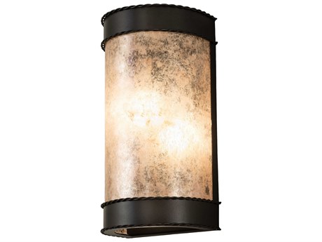 Meyda Wyant 2-Light Hand Wrought Iron Black Glass Wall Sconce