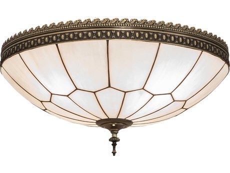 Meyda Vincent Honeycomb 4-Light Antique Brass Glass Bowl Flush Mount