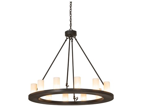 Meyda Loxley 12-Light Chocolate Beige White Brown Glass LED Cylinder Chandelier
