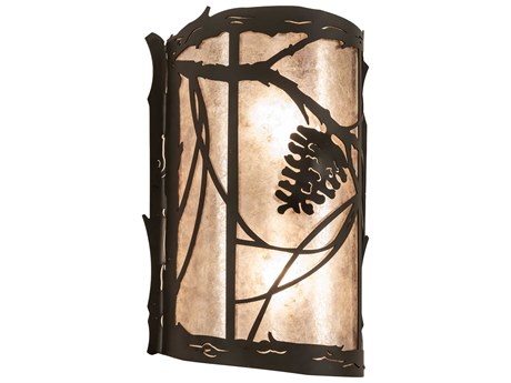 Meyda Whispering Pines 1-Light Oil Rubbed Bronze Silver Glass Wall Sconce