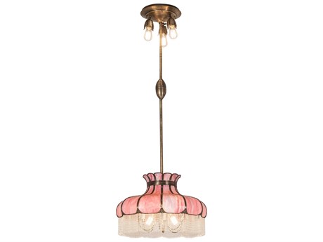 Meyda 5 6-Light Antique Mahogany Bronze Glass Tiffany Chandelier