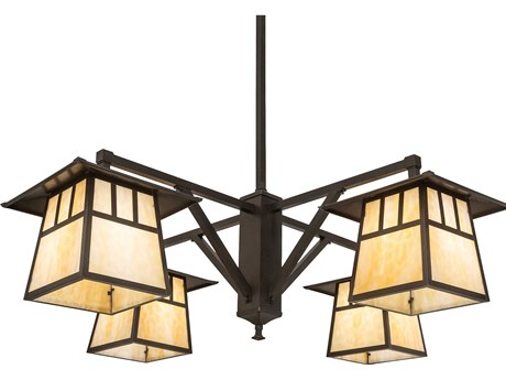 Meyda Stillwater 4-Light Craftsman Brown Glass Lantern Chandelier