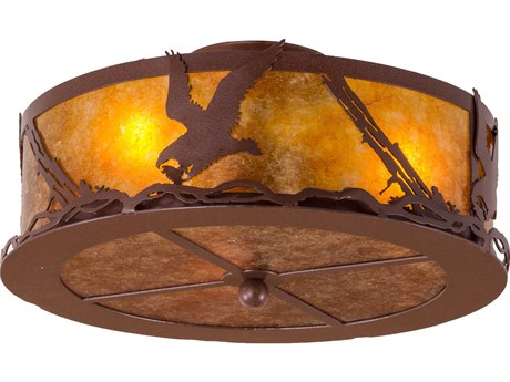 Meyda Strike Of The Eagle 3-Light Red Rust Copper Glass Round Flush Mount
