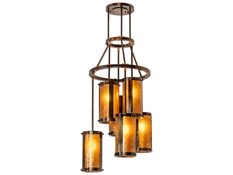 Meyda Cartier 6-Light Transparent Copper Burnished Yellow Glass Cylinder Pendant