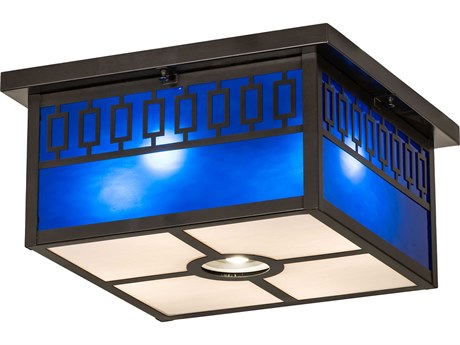Meyda Kungsholm 4 1-Light Craftsman Brown Glass Tiffany Geometric Flush Mount