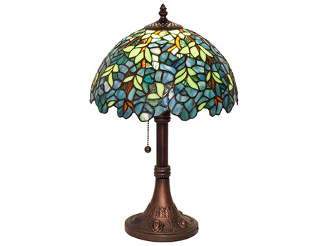 Meyda Nightfall Wisteria Mahogany Bronze Glass Tiffany Table Lamp