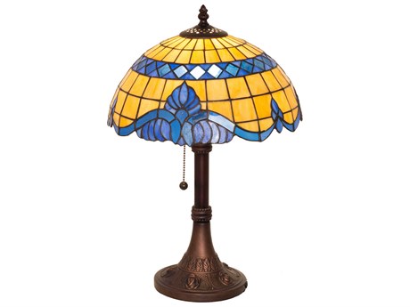Meyda Baroque Mahogany Bronze Glass Tiffany Table Lamp