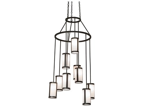 Meyda Cartier 9-Light Wrought Iron Black Glass Pendant