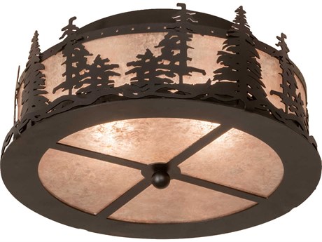 Meyda Tall Pines 2-Light Black Glass Drum Flush Mount