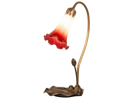 Meyda Pond Lily Mahogany Bronze Glass Table Lamp with Ruby White Shade