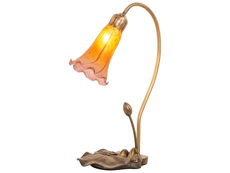 Meyda Pond Lily Mahogany Bronze Table Lamp with Violet Amber Glass Shade