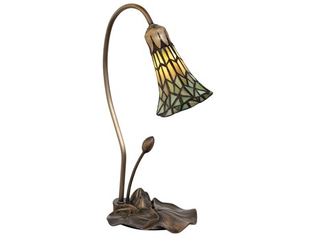 Meyda Stained Glass Pond Lily Antique Copper Green Tiffany Table Lamp with Shade