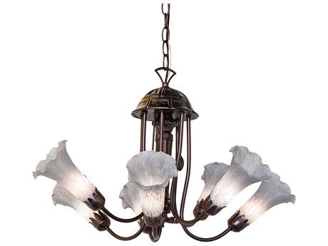 Meyda Pond Lily 7-Light Mahogany Bronze Gray Glass Bell Chandelier