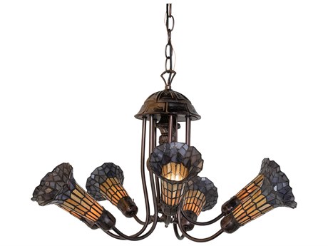 Meyda Stained Glass Pond Lily 7-Light Mahogany Bronze Tiffany Bell Chandelier