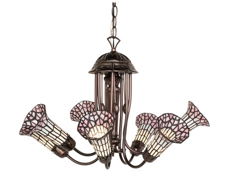 Meyda Stained Glass Pond Lily 7-Light Mahogany Bronze Tiffany Bell Chandelier