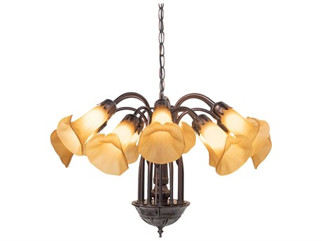 Meyda Pond Lily 12-Light Mahogany Bronze White Glass Bell Chandelier