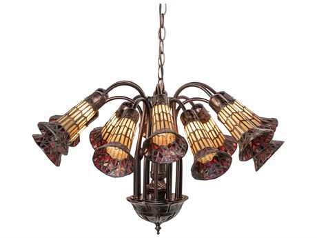 Meyda Stained Glass Pond Lily 12-Light Mahogany Bronze Bell Chandelier