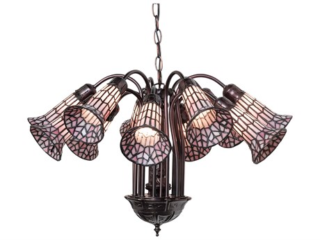 Meyda Stained Glass Pond Lily 12-Light Mahogany Bronze Bell Chandelier