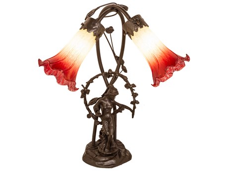 Meyda Pond Lily Mahogany Bronze Glass Table Lamp