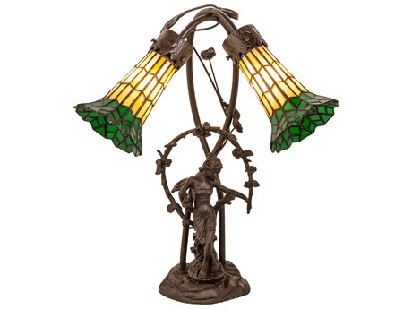 Meyda Pond Lily Mahogany Bronze Glass Tiffany Table Lamp
