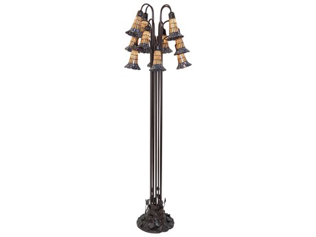 Meyda Stained Glass Pond Lily Mahogany Bronze Floor Lamp