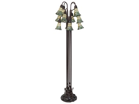 Meyda Stained Glass Pond Lily Mahogany Bronze Floor Lamp