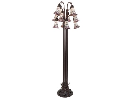 Meyda Stained Glass Pond Lily Mahogany Bronze Floor Lamp
