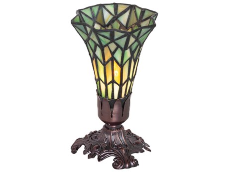 Meyda Pond Lily Mahogany Bronze Glass Tiffany Table Lamp
