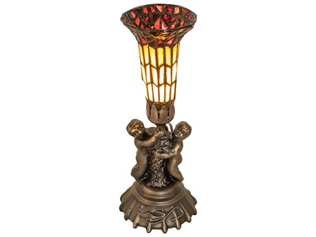 Meyda Pond Lily Antique Brass Glass Tiffany Table Lamp