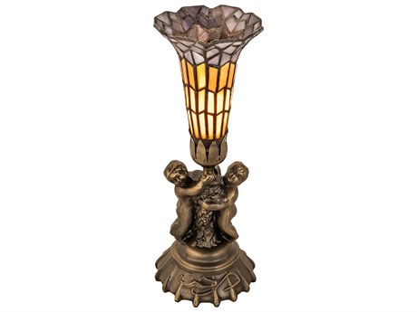 Meyda Pond Lily Antique Brass Glass Tiffany Table Lamp