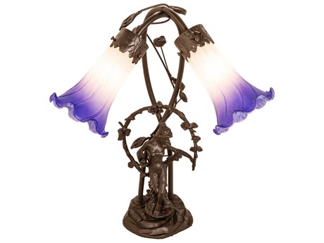 Meyda Pond Lily Mahogany Bronze Glass Tiffany Table Lamp
