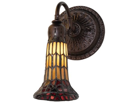 Meyda Stained Glass Pond Lily 1-Light Mahogany Bronze Tiffany Wall Sconce