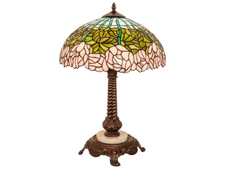 Meyda Tiffany Cabbage Rose Mahogany Bronze Glass Table Lamp