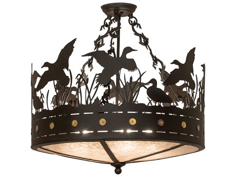 Meyda Ducks In Flight 4-Light Oil Rubbed Bronze Glass Semi Flush Mount