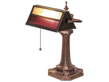 Meyda Gothic Mahogany Bronze Glass Desk Lamp