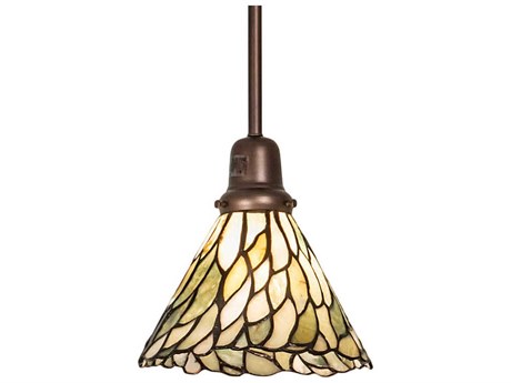 Meyda Willow 1-Light Mahogany Bronze Green Glass Tiffany Mini Pendant