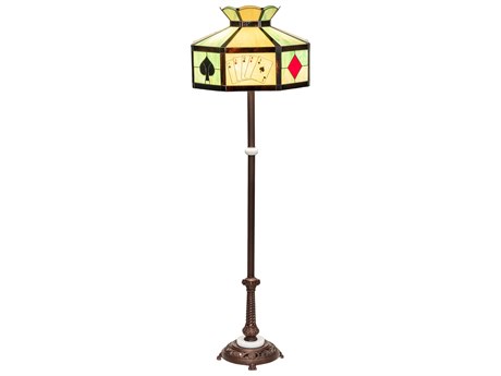 Meyda Texas Hold'em Mahogany Bronze Glass Tiffany Floor Lamp