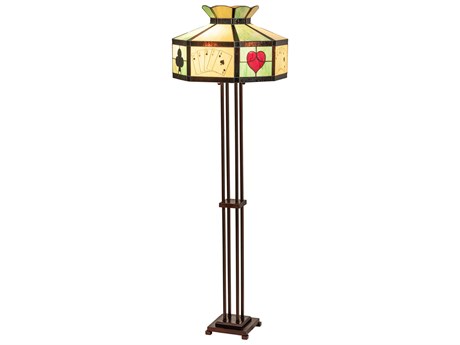Meyda Texas Hold'em Mahogany Bronze Glass Tiffany Floor Lamp
