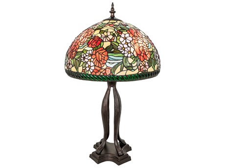 Meyda Romance Rose Mahogany Bronze Glass Tiffany Buffet Lamp