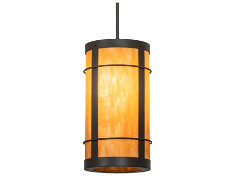 Meyda 1-Light Wrought Iron Black Glass Cylinder Mini Pendant
