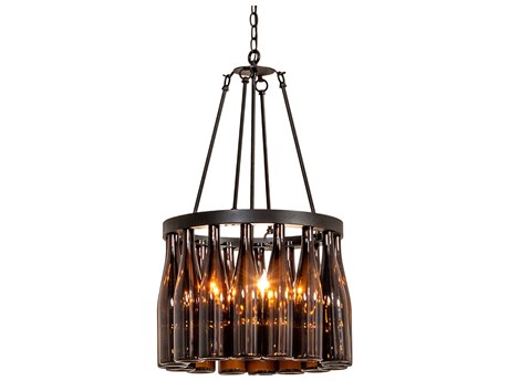 Meyda 5-Light Black Glass Drum Pendant
