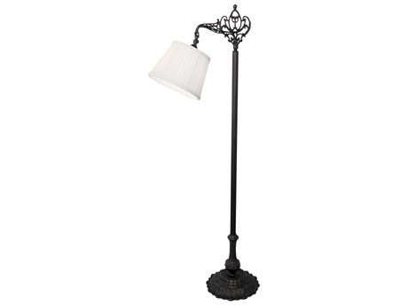 Meyda Victorian Bridge Mahogany Bronze Beige Textrene Floor Lamp