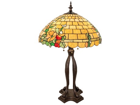 Meyda Duffner & Kimberly Hollyhock Mahogany Bronze Glass Tiffany Buffet Lamp