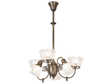 Meyda Revival Gas And Electric 6-Light Antique Brass Glass Geometric Chandelier