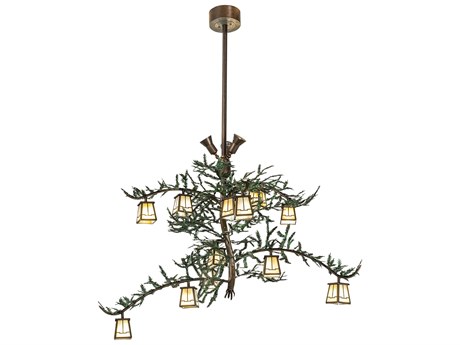 Meyda Pine Branch Valley View 15-Light Antique Copper Glass Lantern Chandelier