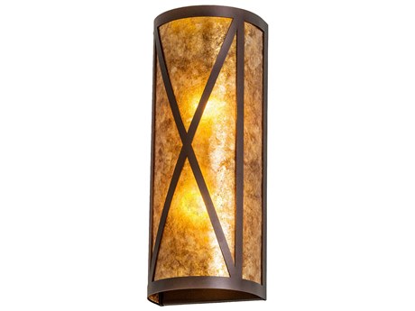 Meyda Saltire Craftsman 2-Light Mahogany Bronze Glass Wall Sconce